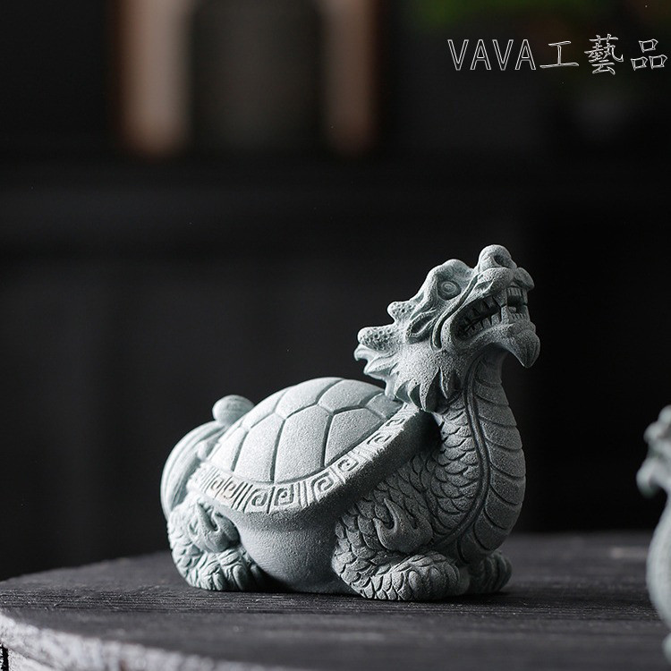 復古中式迷你小龍龜可愛茶寵茶玩擺件青砂石魚缸造景盆栽桌面裝飾