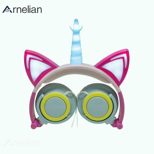 Arnelian 可愛兒童貓耳耳機有線可調節男孩女孩平板電腦兒童頭帶耳機可折疊耳罩式