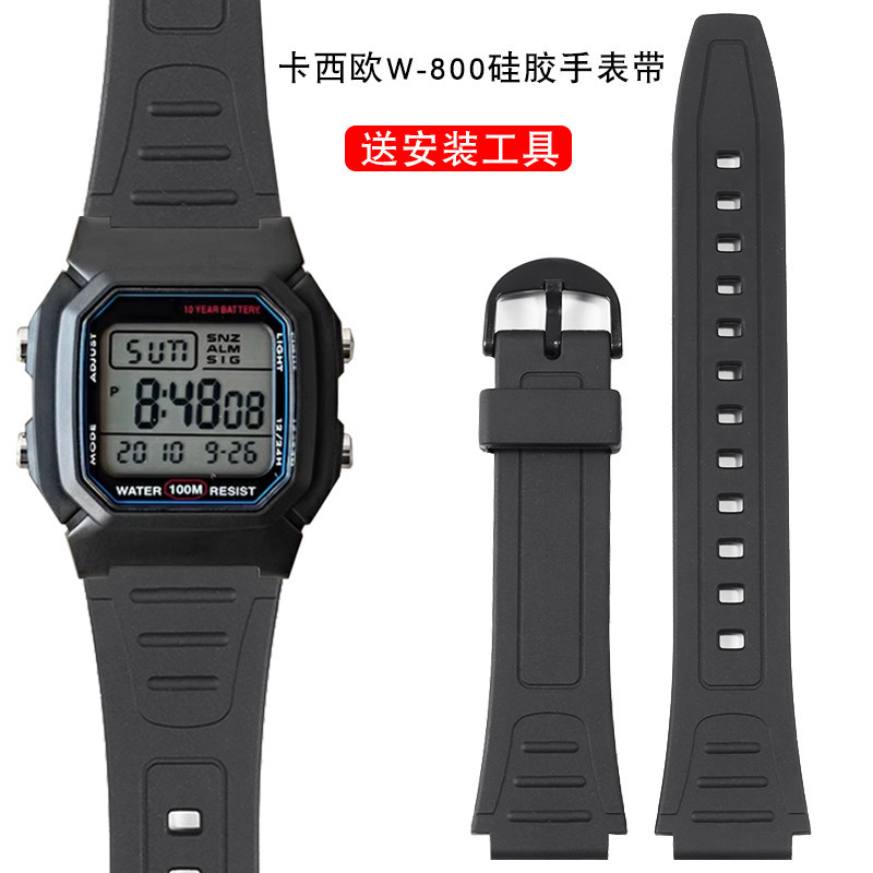 新適配卡西歐W-800H F-91 W-218H電子錶運動矽膠樹脂防水手錶帶配件