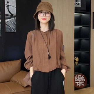 歐貨簡約時尚洋氣長袖圓領襯衫女士春季2025新款氣質寬鬆顯瘦襯衣 顯瘦襯衣 春夏季襯衫 韓版長袖襯衫 氣質襯衫「樂購」