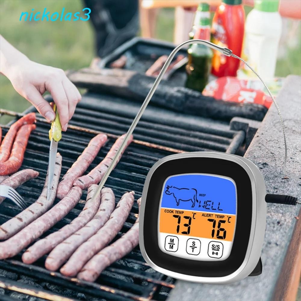 NICKOLAS肉溫度探頭,帶長探頭計時器數字肉類溫度計,家庭電子磁性觸摸屏BBQ溫度計烤箱
