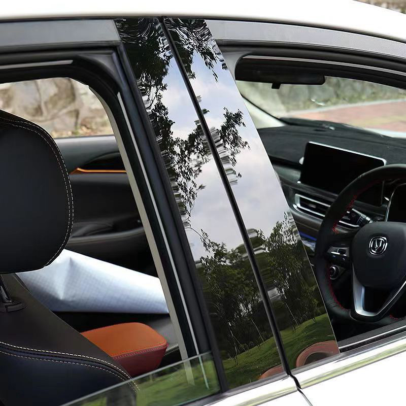 HONDA 6 件裝車窗門柱 B C 柱柱蓋飾條適用於本田思域轎車 FD 2006-2011 光面碳纖維黑色鏡面效果 P