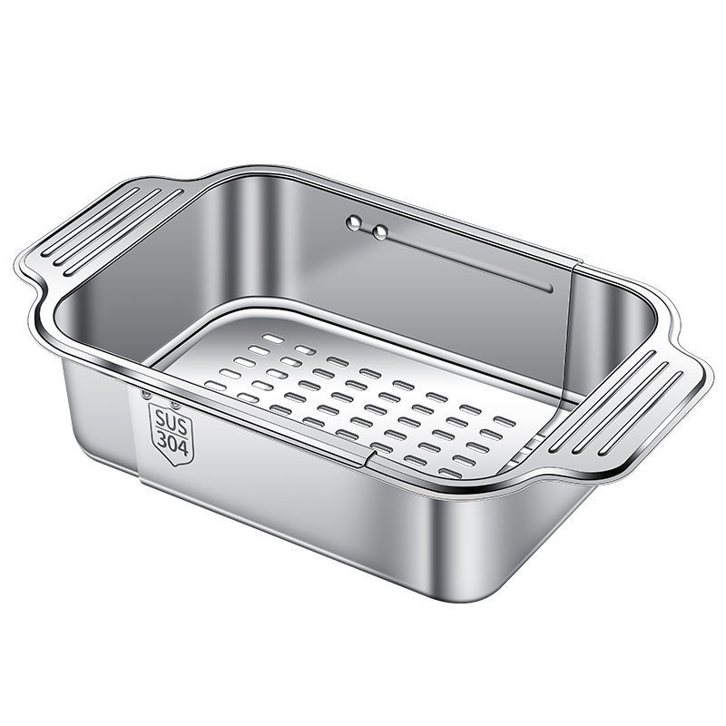 304不鏽鋼水槽可伸縮瀝水籃洗碗池洗菜盆廚房置物架碗碟收納架子