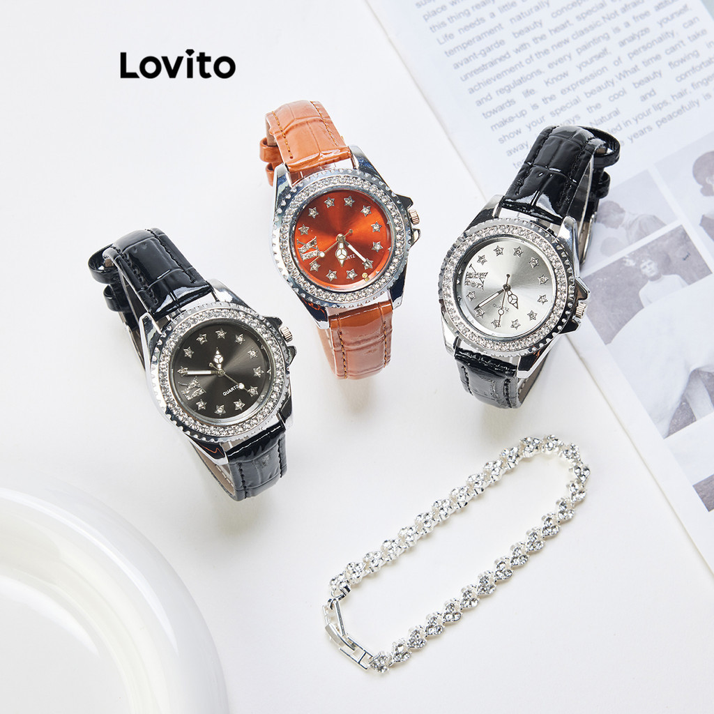 Lovito 女士休閒純水鑽石英手錶 L75FD080