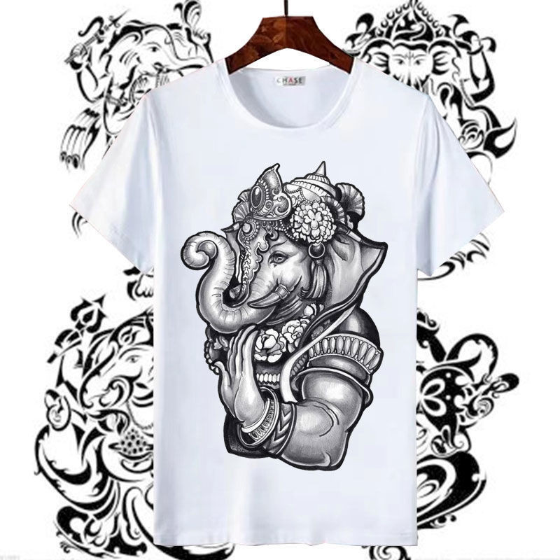 泰國神像大象短袖 T恤 紋身佛教文化三面