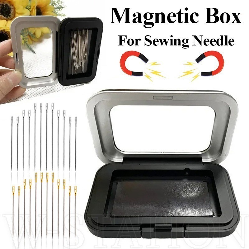 磁鐵縫紉針架 ​- 便攜式黑色矩形針盒 ​- 鈕扣別針儲物盒 ​- 用於十字繡刺繡 ​- 縫紉工具配件