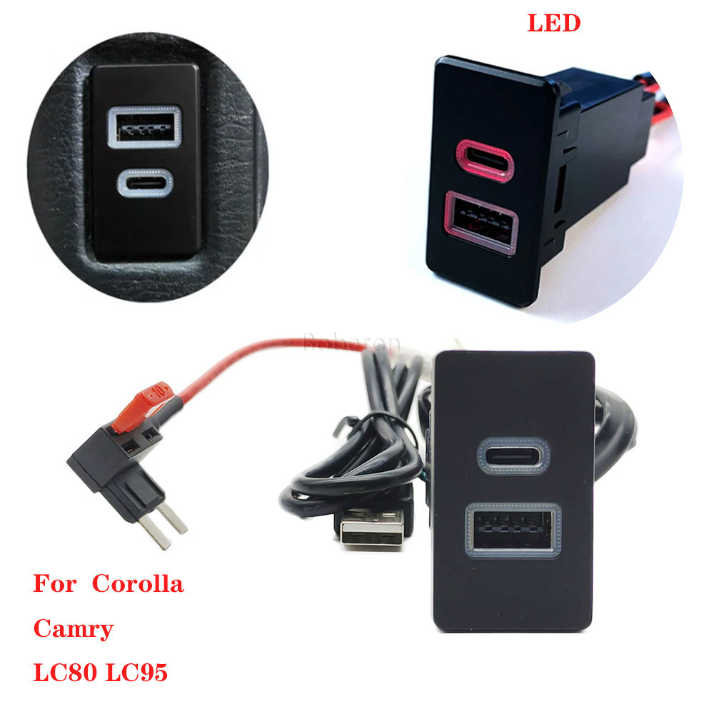 CAMRY 1pc 車載快速雙端口充電 USB QC3.0 Type-C PD 接口插座快速車載充電器適用於豐田卡羅拉凱