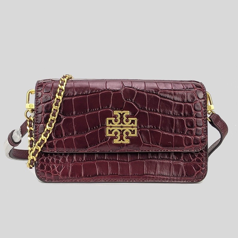 Tory Burch Britten Croc 可轉換斜挎包 Claret 86063 QVWJ