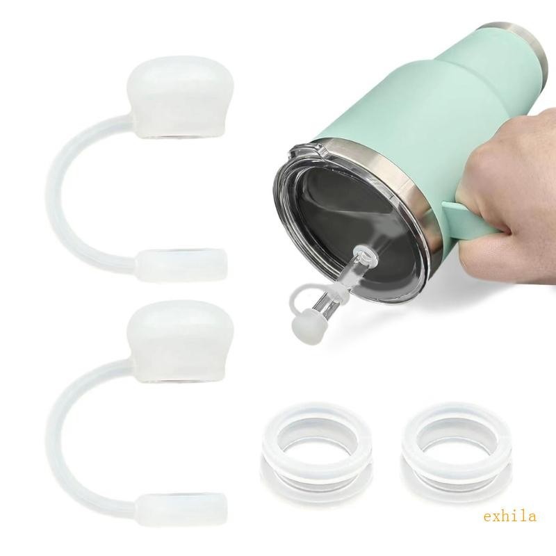 Exhila 可重複使用矽膠飲料帽防塵吸管蓋吸管塞簡單矽膠吸管吸頭套用於水