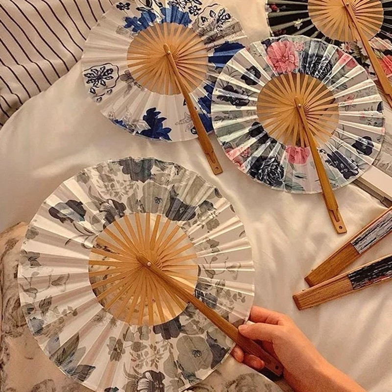 復古花卉圓扇可折疊手扇創意拍照道具夏季用品