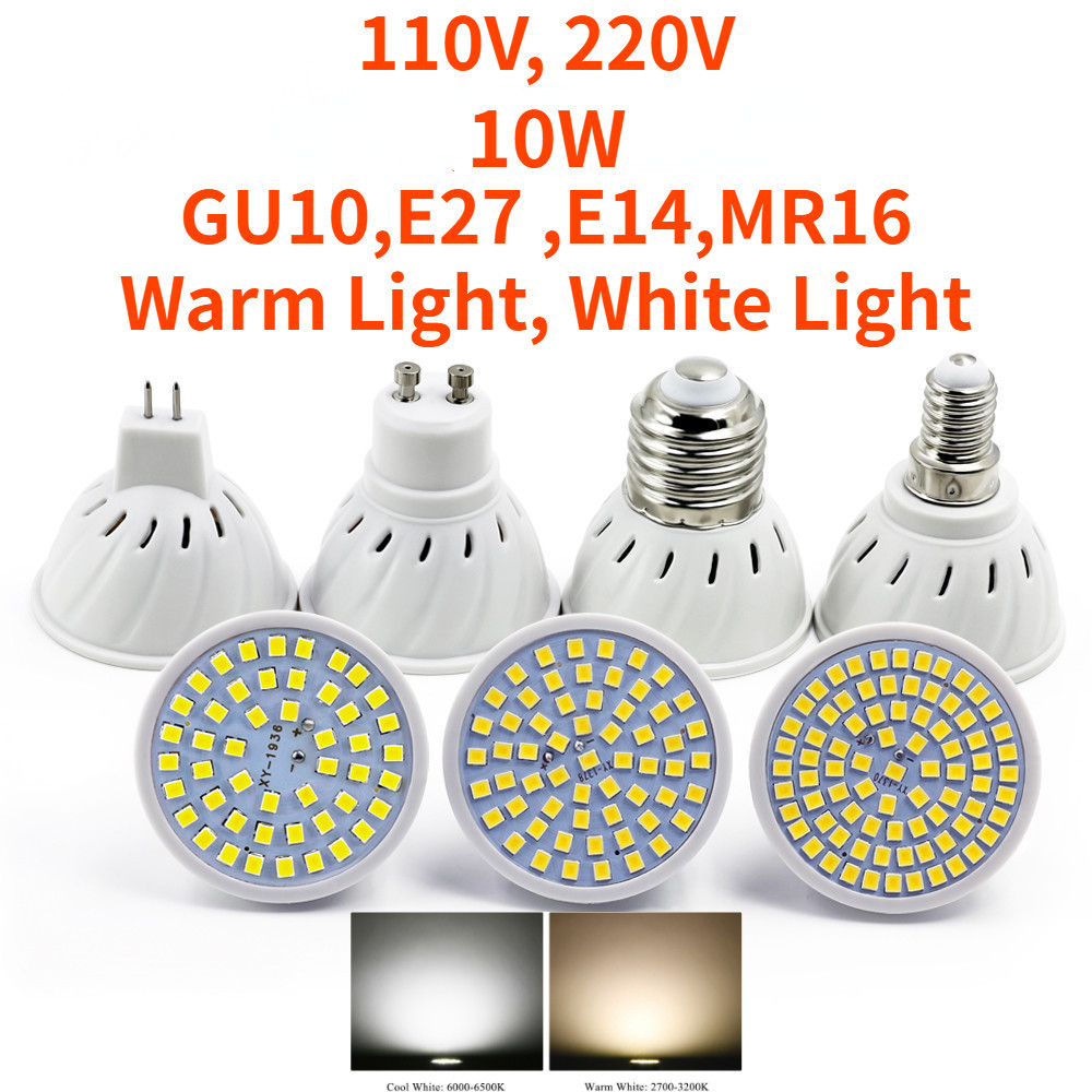 Bia LED塑料光源燈杯燈泡,10W,GU10,E27,E14,MR16,暖光,白光,110V,220V,48燈珠