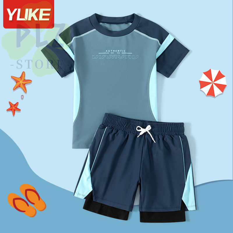 【男童】YUKE 兒童泳衣男童分體中大童男孩寶寶泳裝學生新款防晒速乾兩件式保守防晒泳衣