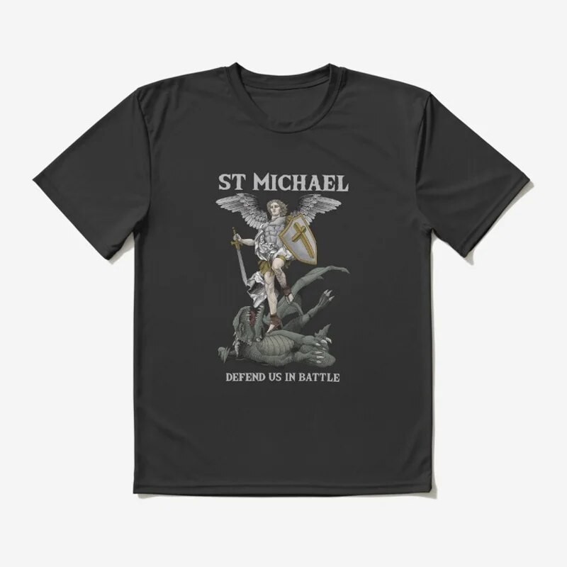 大天使在戰鬥中保護我們聖邁克爾 T 恤男式 T 恤棉