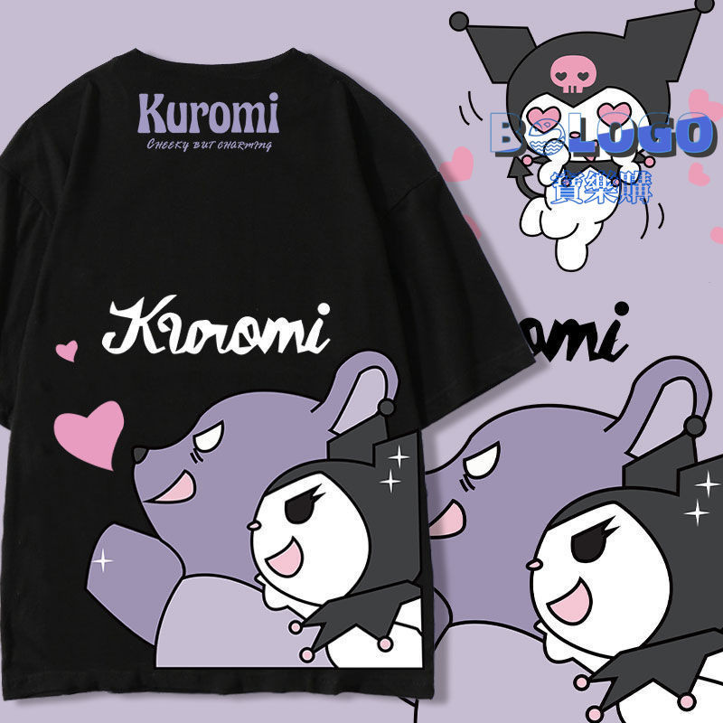 卡通庫洛米短袖t恤女夏季休閒潮酷女童Kuromi聯名衣服五分袖親子裝母女裝父子裝