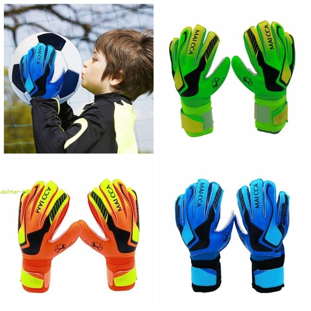 DELMER1對足球守門員手套,防滑保護手指遊戲守門員手套,耐磨乳膠尺寸5-10兒童足球守門員手套