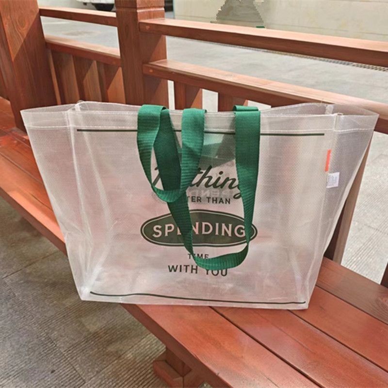 韓國時尚透明編織袋夏季新款防水覆膜大號購物袋大容量單肩環保袋手提袋D2013569