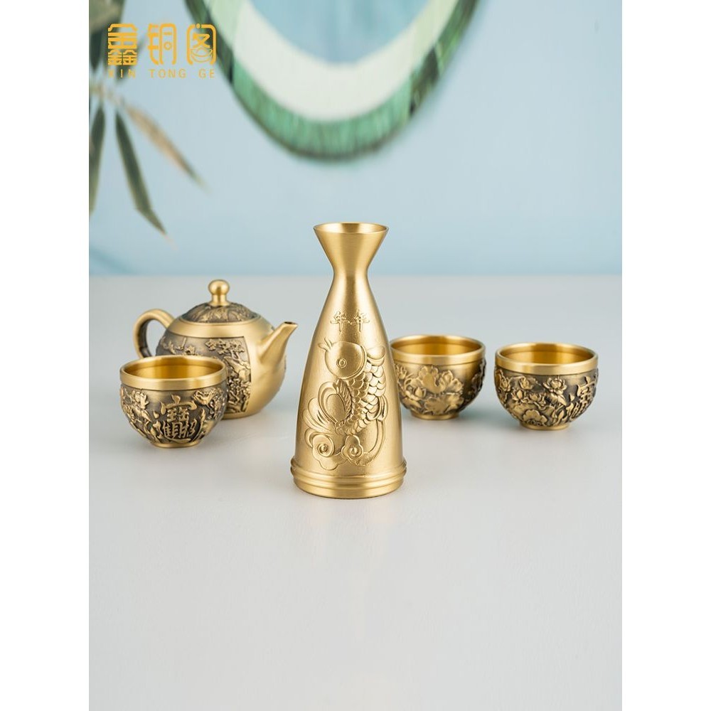 黃銅酒壺分酒器純銅老式二兩酒壺酒器花瓶供奉杯佛前桌面裝飾擺件