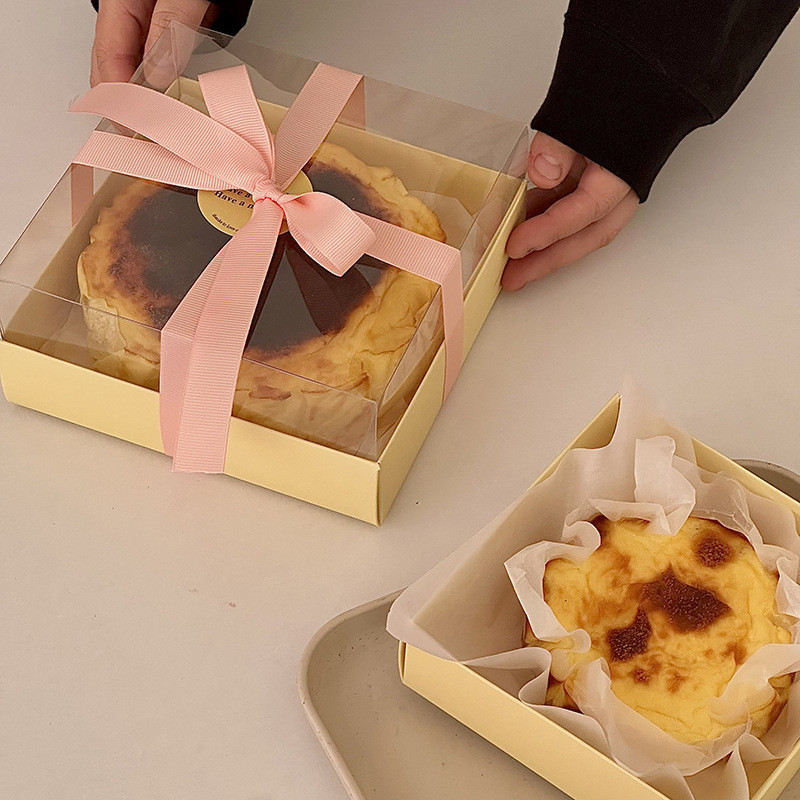 【現貨】【蛋糕盒】4寸6寸 巴斯克芝士蛋糕盒 輕乳酪包裝盒 戚風透明西點盒 韓系 打包盒子