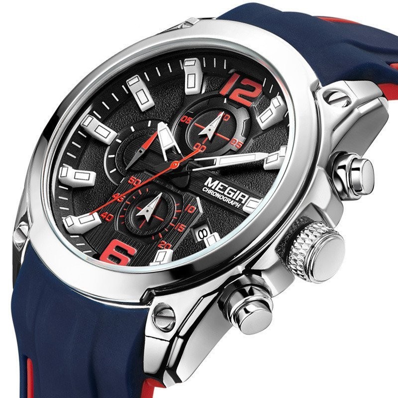【現貨秒發】外貿熱賣款MEGIR手錶夜光多功能計時日曆運動矽膠男士腕錶 R0RV