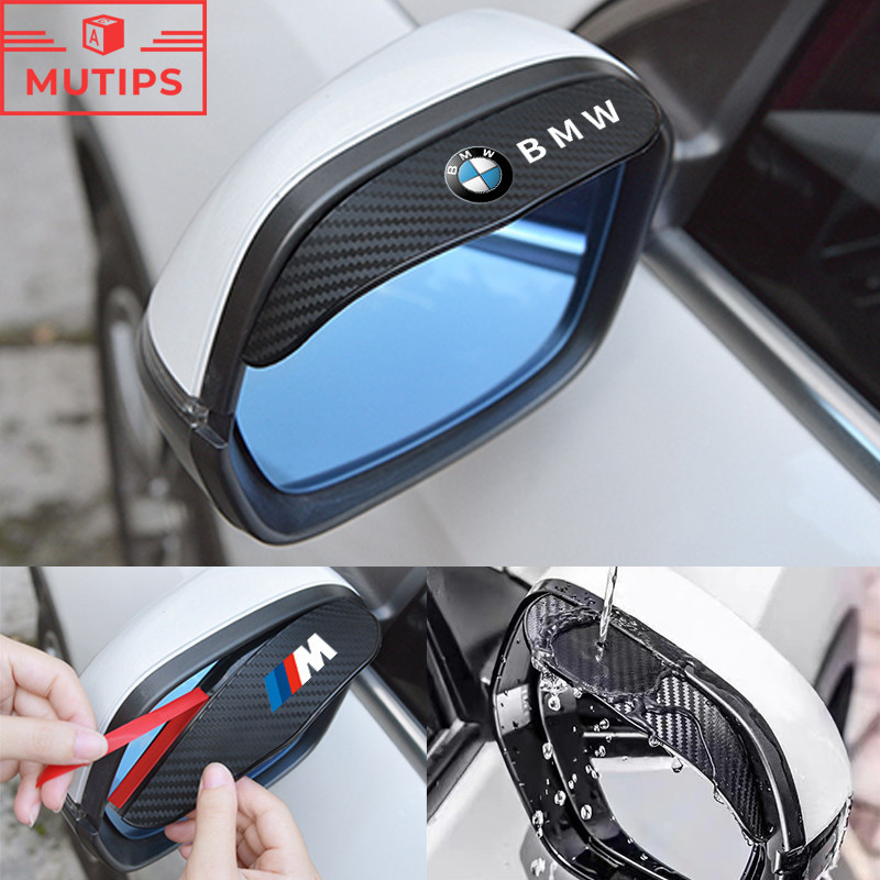 BMW 寶馬 2 件/套汽車碳纖維側後視鏡雨眉貼紙防雨罩適用於寶馬 M E46 E36 F10 F30 E90 X3 F