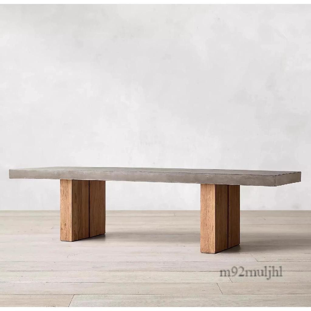 實木長桌復古仿水泥灰色原木大板桌子美式loft辦公會議桌工作台長條桌 會議桌 實木桌