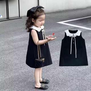 經典小黑裙 女童洋裝 韓系翻領洋裝 夏季新款兒童洋裝 洋氣無袖娃娃領背心裙 公主裙 潮流禮服裙