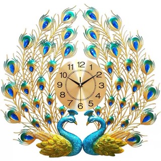 鐵的掛鐘 烤漆孔雀掛鐘 鐵藝鐘錶 客廳裝飾靜音時鐘