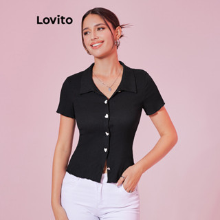 Lovito 女款休閒素色正面紐帶 T恤 LBL08285
