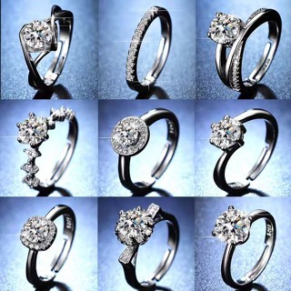 莫桑鑽 s925銀 厚鍍白金戒指 時尚韓國珠寶 50 種設計 Cincin 銀 925 原創 女士鑽石戒指可調節