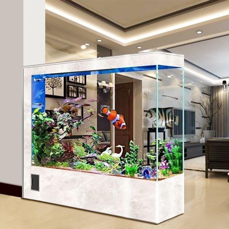超白玻璃魚缸客廳家用屏風隔斷水族箱雙面立體生態金魚缸新款帶蓋