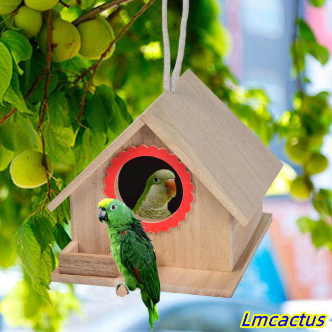 Lmcactus木製鳥舍小型戶外花園鸚鵡鳥巢木製鳥屋鳥籠寵物用品
