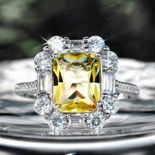 經典方形 黃鋯石彩寶戒指 簡約日常 微鑲滿鑽 精緻首飾