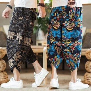 【大尺碼】泰國大象褲 男中國風大碼七分褲潮牌泰式沙灘褲緬甸傣族蘿蔔褲短褲 泰國 大象褲 沙龍褲 飄飄褲 民族風
