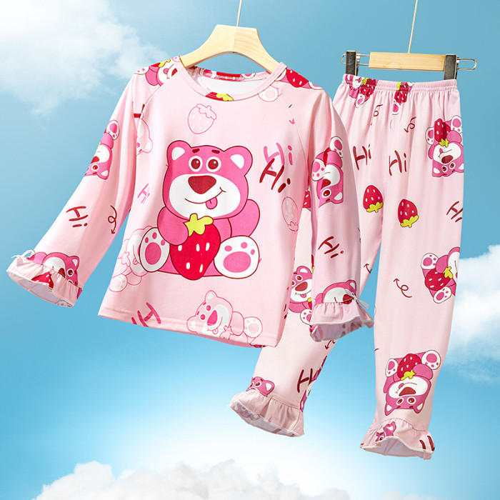 春秋季兒童睡衣 卡通草莓熊 美樂蒂睡衣 長袖女童卡通圓領空調套裝