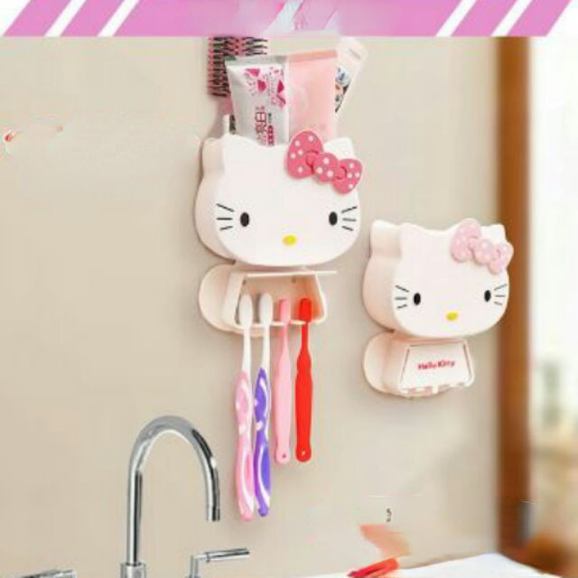卡通可愛hello kitty創意黏壁掛 牙刷架牙膏牙具座 置物架 收納盒 可愛置物架 吹風機座架 KT貓牙刷架