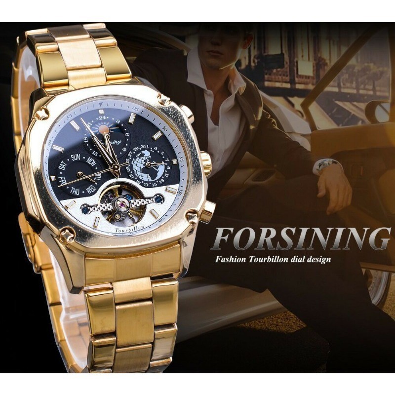 Forsining 富西尼外貿爆款手錶 大表盤 陀飛輪 全自動機械手錶 鏤空機械錶 男士手錶 手錶 腕錶 禮物