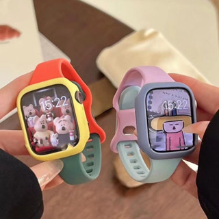 矽膠錶帶和錶殼雙色細手鍊相容 Apple watch series 9 8 7 6 5 4 se i watch 45m