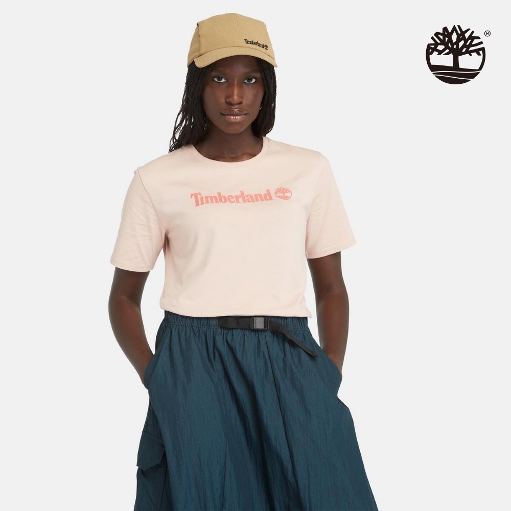 Timberland 女款淺粉色 Logo 短袖休閒T恤|A6AZPEBI