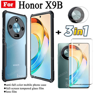 3in1榮耀X9B防摔手機殼榮耀X9 B X9A鋼化玻璃膜+鏡頭膜