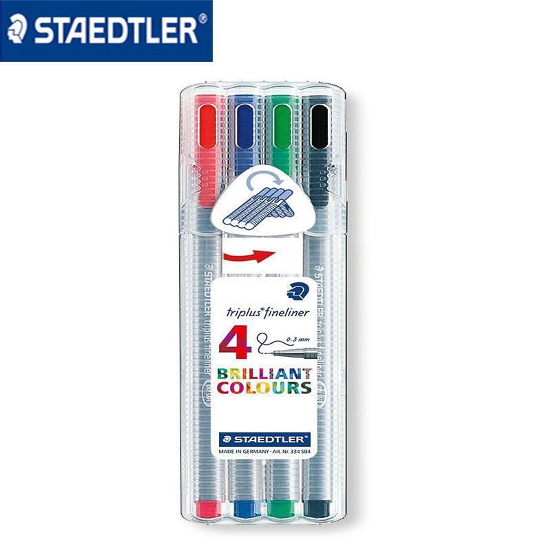 熱賣德國STAEDTLER施德樓334 SB4 4色中性筆套裝三角書寫細字筆纖維筆