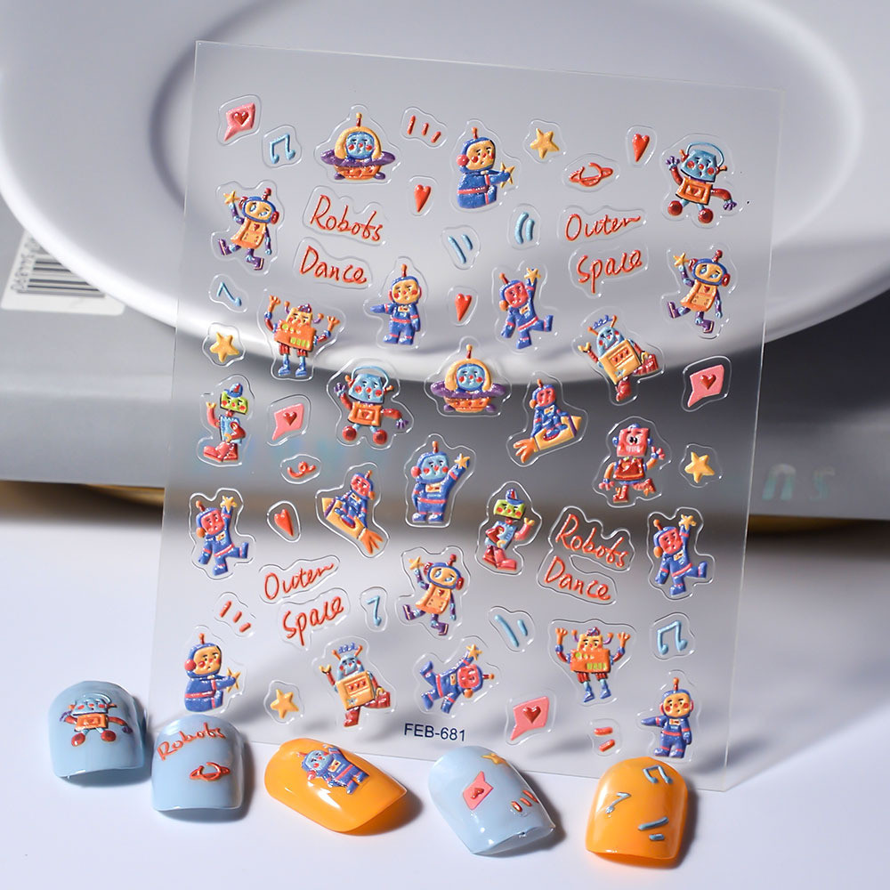 【Meow.Sensei】立體美甲貼紙可愛奶萌機器人兒童卡通指甲貼畫背膠童趣