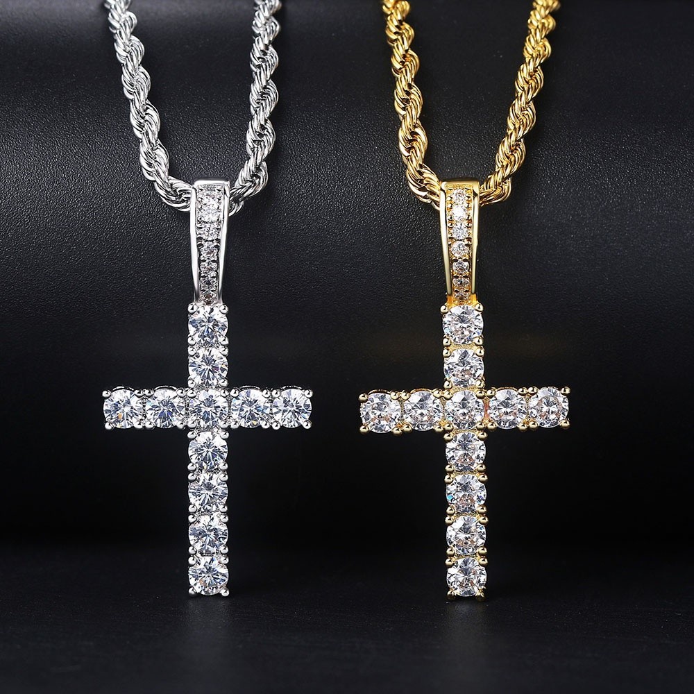 嘻哈十字架吊墜項鍊鏈男士女士冰鋯石鑽石鏈項鍊首飾
