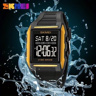 Skmei Square 男士數字手錶男士手錶運動手錶男士防水鬧鐘電子手錶