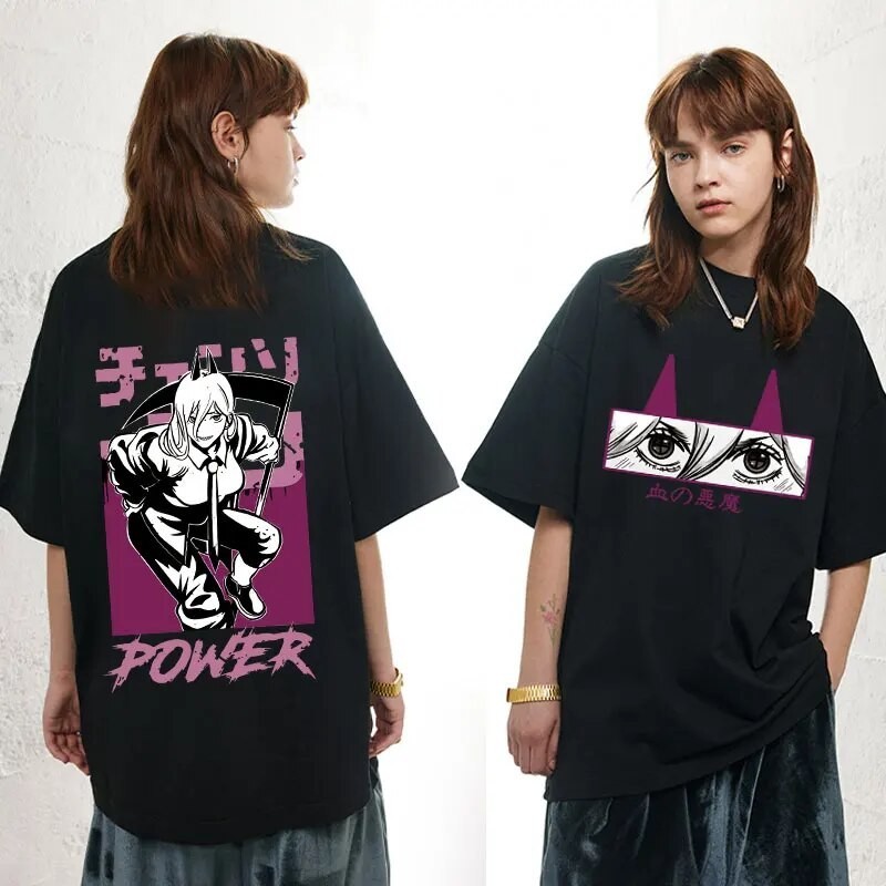 日本動漫電鋸人 T 恤卡通可愛 Makima Power Denji T 恤