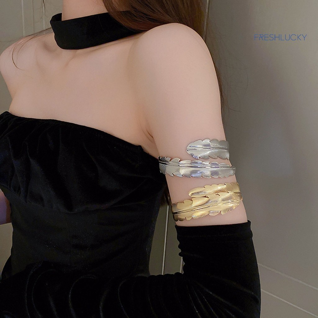 [lucky]歐美誇張金屬羽毛臂環 手鐲朋克女士簡約樹葉手環飾品