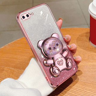 外殼兼容 Iphone 6 6S 7 8 Plus SE 2020 可愛 3D 小熊支架支架閃粉軟手機保護套