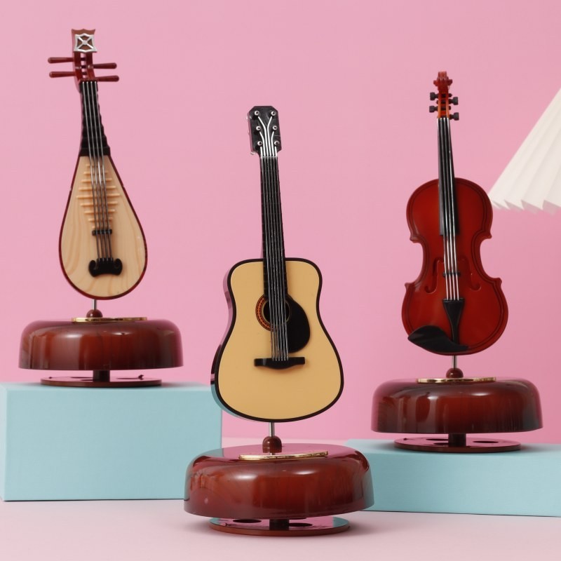 25VD 復古小提琴旋轉音樂盒 創意禮品琵琶八音盒學生禮物家居裝飾擺件