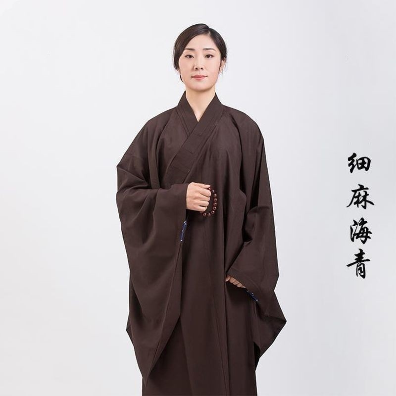 改良居士服男女海青臺麻不透明海清黃色黑色咖啡色居士禪服女