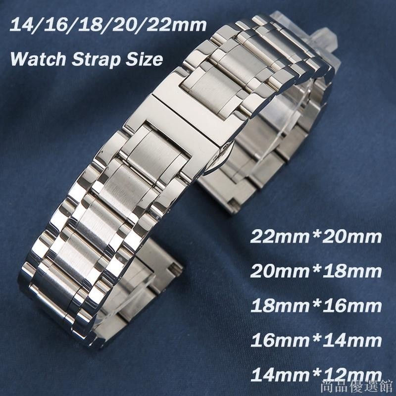 【尚品】不銹鋼錶帶 男女士五珠時尚手錶鏈 銀色實心金屬錶帶鏈 14mm 16mm 18mm 20mm 22mm