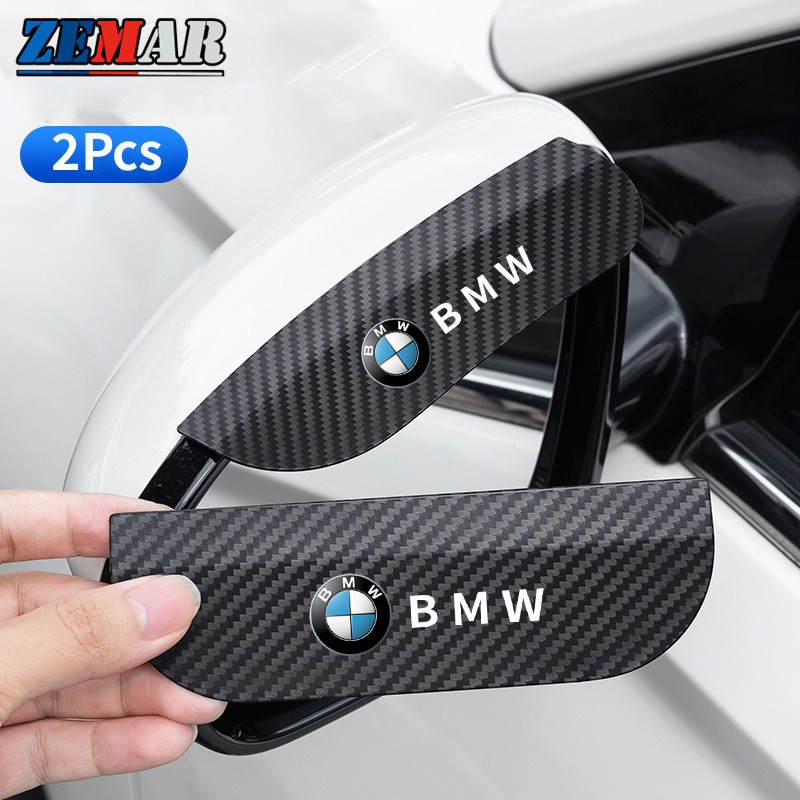 BMW 2 件裝寶馬汽車後視鏡防雨罩碳纖維後視鏡貼紙通用汽車配件適用於 E36 E46 E30 E90 F10 F30